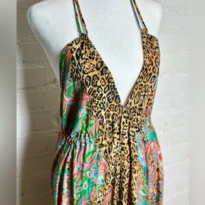 Silk Resort Wear Halter Dress Paisley & Beaded Tassel Rainbow Hawaii Inc. Small